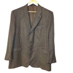 Murano Black Cream Silk Worsted Wool Woven Blazer 3 Button Front Vented  46R